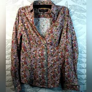 Paul Smith Button Blouse Black Label Multicolor Open Neck Paisley Floral